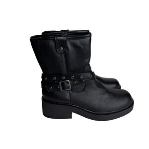 NEW POP Billboard Motorcycle Combat Ankle Faux‎ Leather Black Size 9